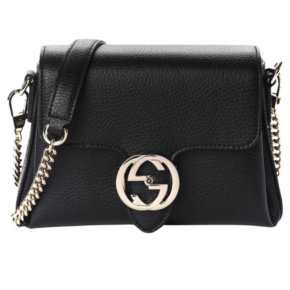 Gucci Black Calfskin Interlocking GG Crossbody Bag